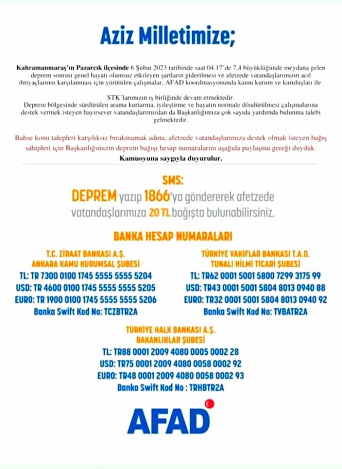 DEPREM BÖLGESİNE YARDIM KAMPANYASI