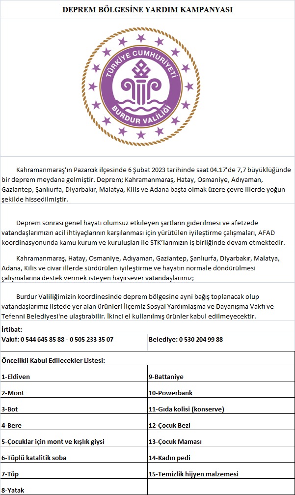 DEPREM BÖLGESİNE YARDIM KAMPANYASI